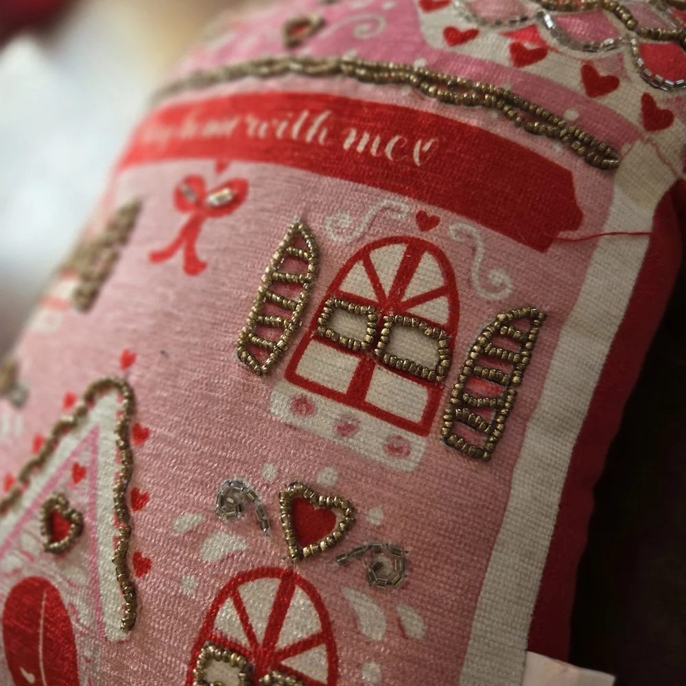 Valentine's Day 2026 Stay Home with Me Beaded Pillow